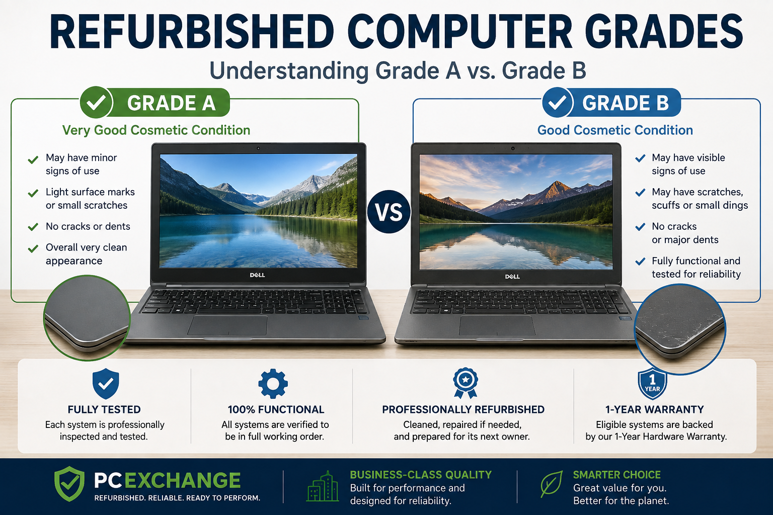 Refurbished Computer Grades Explained: Grade A vs. Grade B